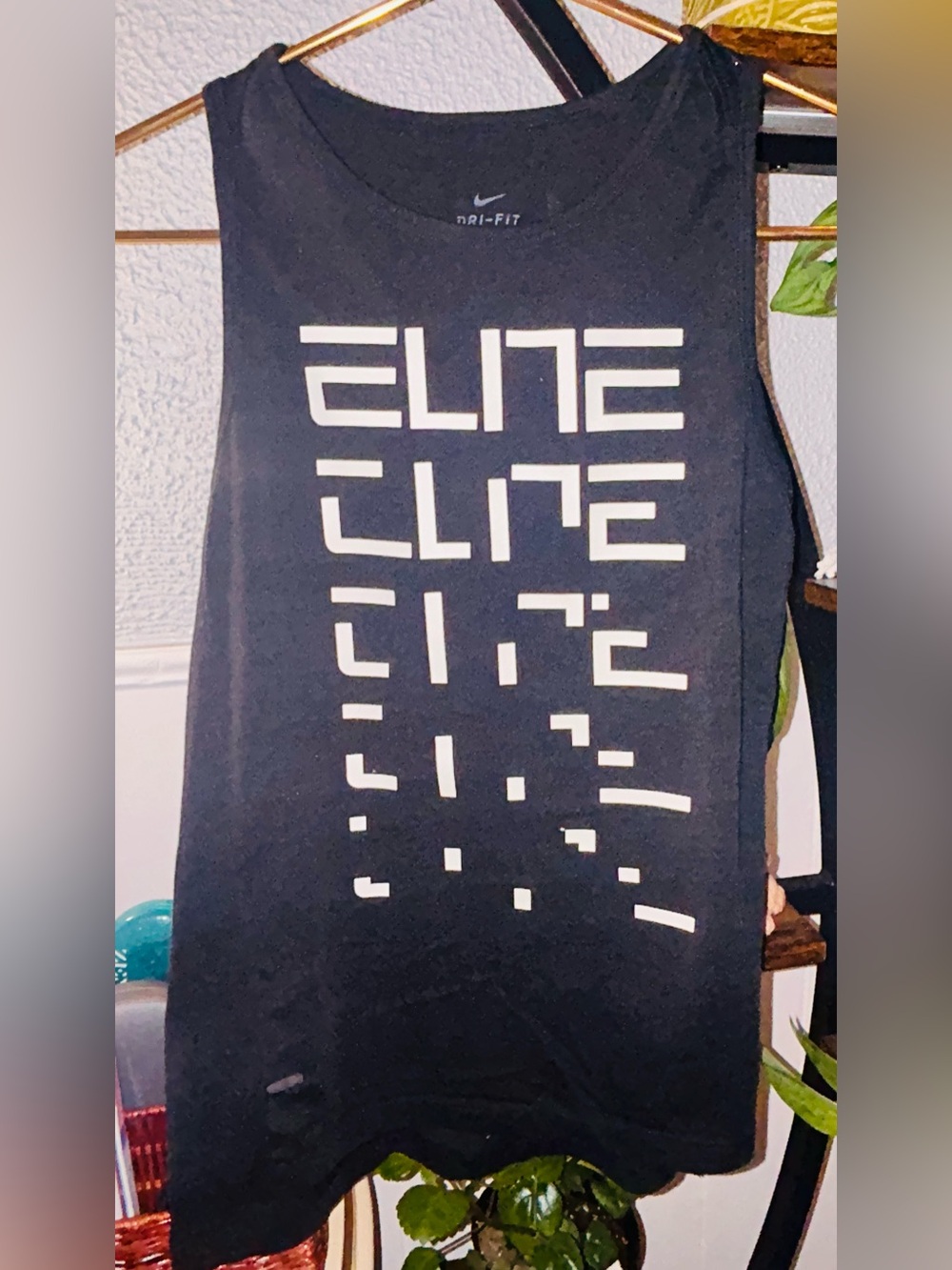 Nike Dri-FIT Elite L Black Sleeveless Tank Graphic Workout Top Gray Swoosh